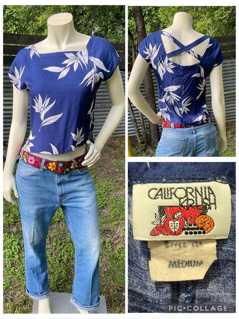 California krush VTG Hawaiian Bird of Paradise Flower Criss Cross Back Top Small